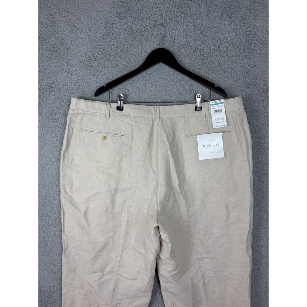 Concepts By Claiborne Dress Pants Mens 46x30 Beige Linen Cotton Pleated Men New